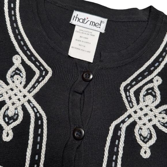 Vintage 90s That’s Me! Floral Knit Vest Women’s Size Medium Black White - Picture 2 of 6